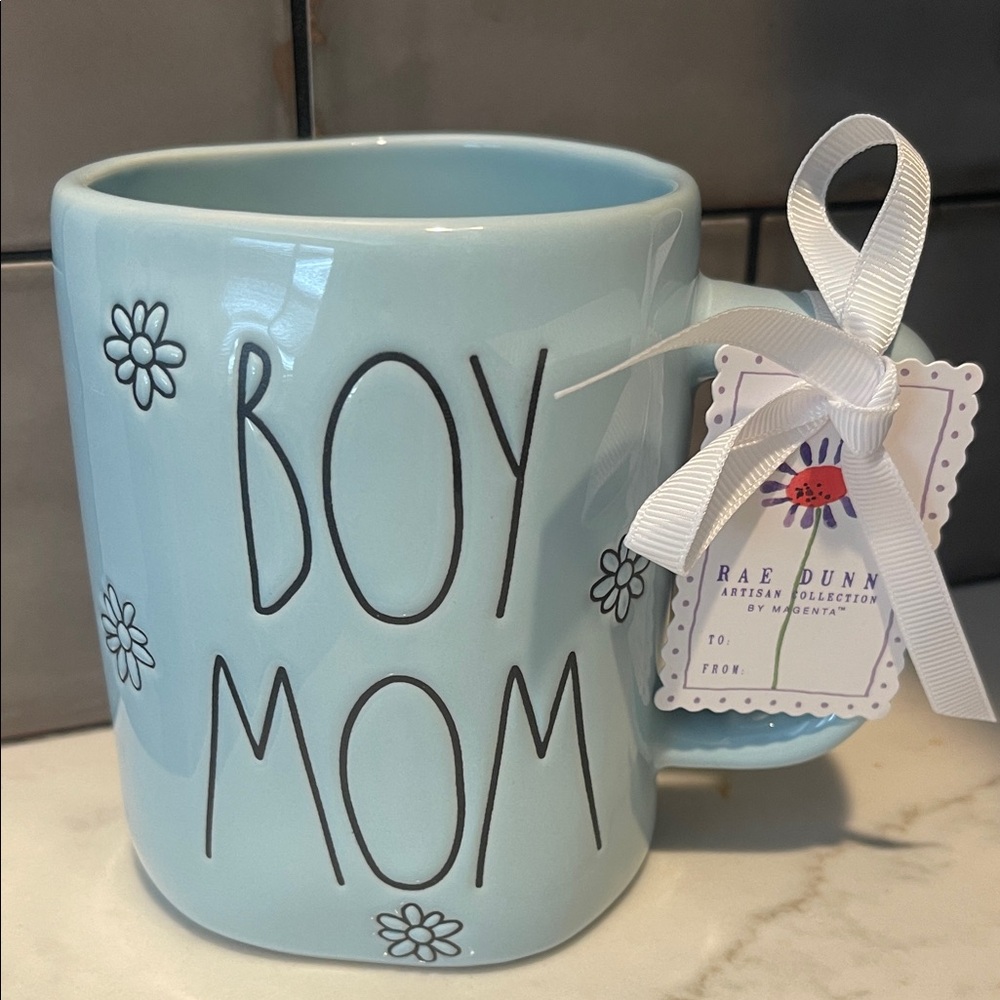 Rae Dunn Blue 💙BOY MOM💙Floral Ceramic Mug